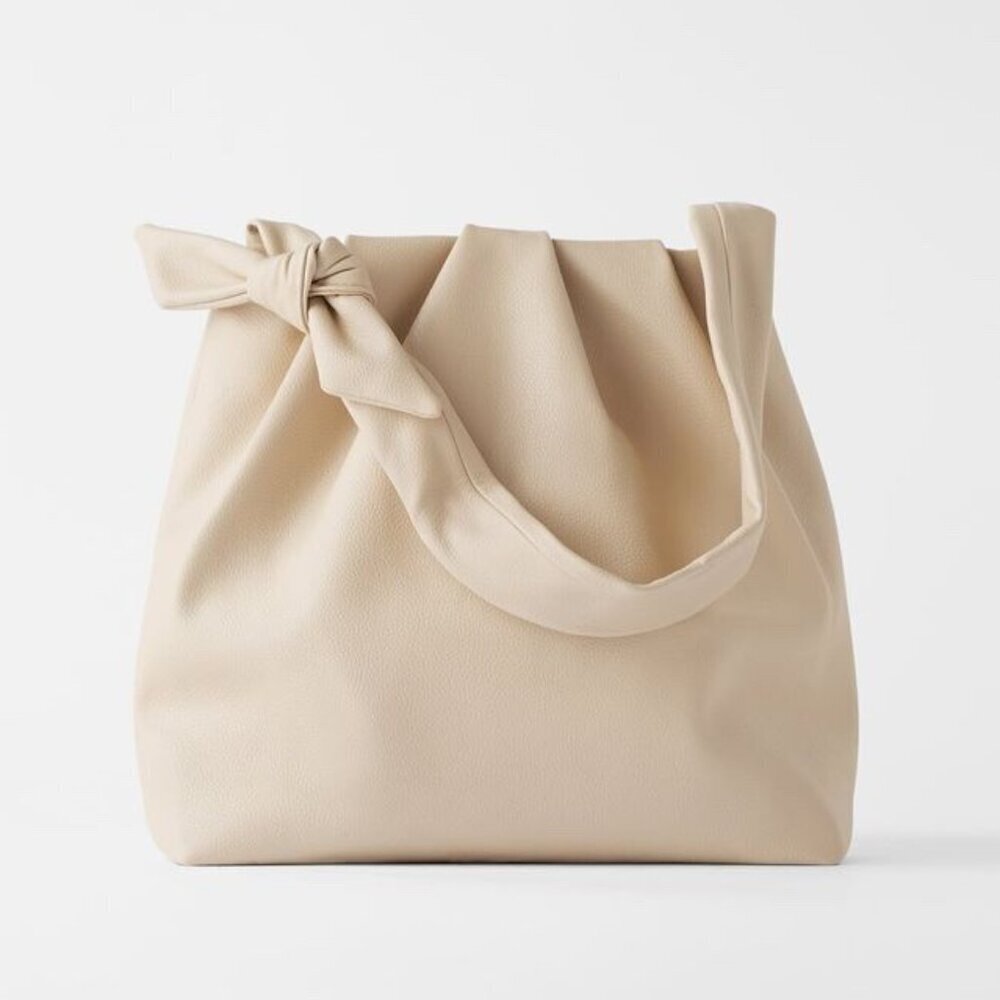 Zara Faux Leather Knotted Tie Shoulder Bag Cream